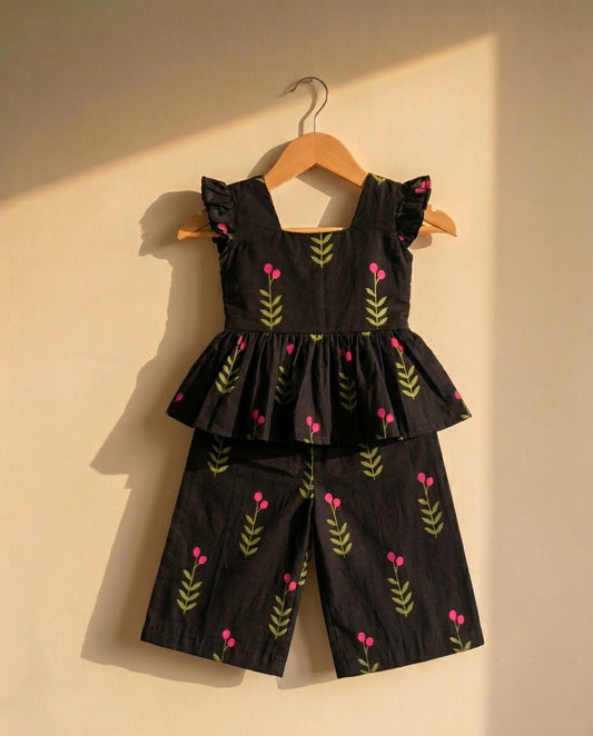Pink Blossom Black Cord Set